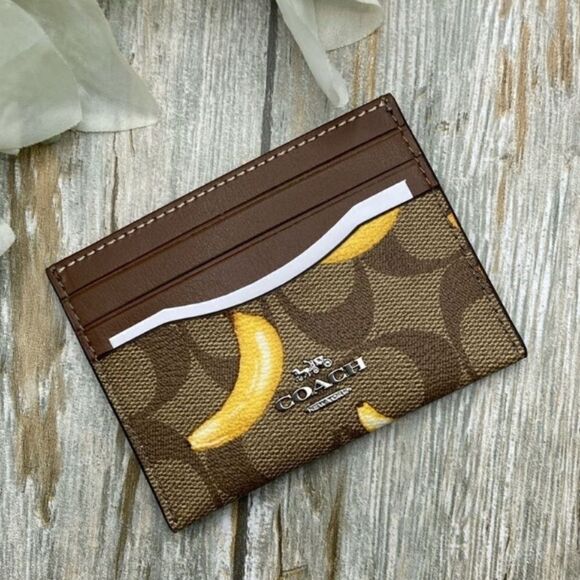 Slim Id Card Case In Signature Canvas With Banana Print Purse Bag Limited - Picture 1 of 8